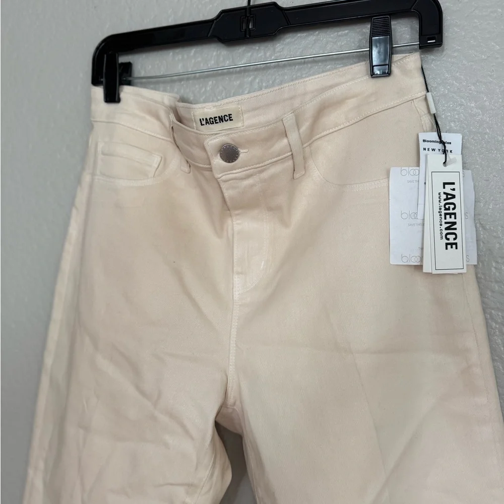 L'Agence Wanda Coated High Rise Crop Wide Leg Jeans in French Vanilla